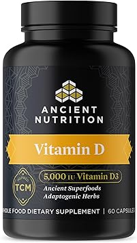 Ancient Nutrition Vitamin D Supplement, 5,000 IU Vitamin D for Immune Support, Made from Bone Broth and Mushroom Extract, Supports Healthy Inflammation, Paleo and Keto Friendly, 60 Capsules
