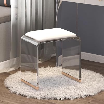 Modern Acrylic Ottoman with Tufted Padded Seat, Clear Footstool, Multifunctional Stool for Vanity, Bedroom, Living Room White