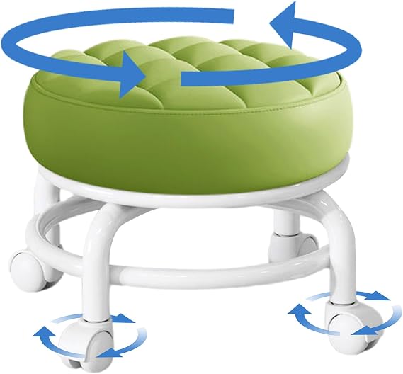 Small Rolling Stool, PU Leather Low Roller Seat Wheel Stool Chair With Caster Wheels, Comfortable Breathable 360 Swivel Low Round Seat For Home Office Garage Shop Fitness Sport Office Kitchen