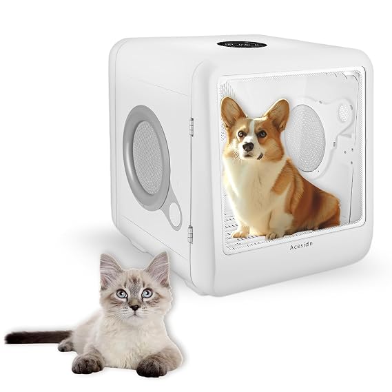 Automatic Pet Dryer Box 65L, Ultra Quiet Dog Cat Dryer Machine with 4 Quick-Set Modes, Adjustable Temp & Timer, Cat Bed Mode for Cats, Puppy Dogs and Mini Pets