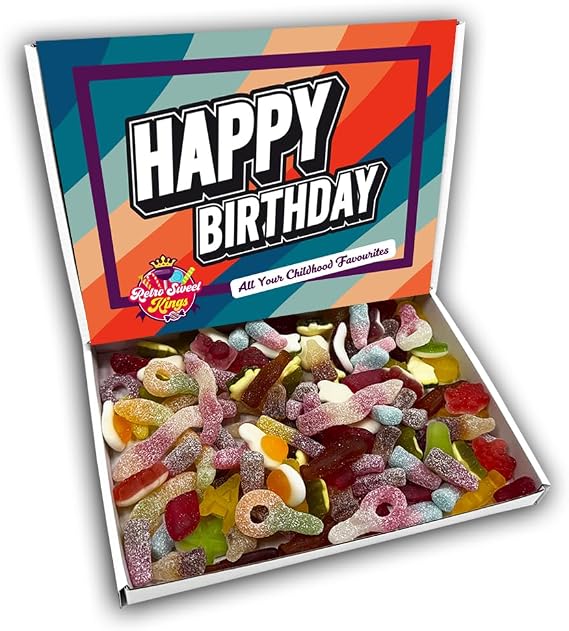 Fizzy and Jelly Sweets Mix Gift Box Happy Birthday Hamper (RETRO BIRTHDAY FRONT)