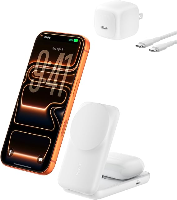 Belkin Qi2.2 25W Wireless 2 in 1 Foldable Fast Charging Station for iPhone