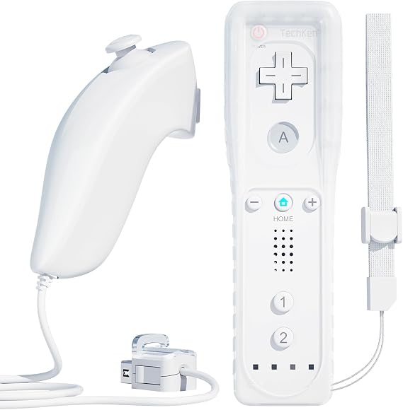 Wii Remote Controller, TechKen Replacement Remote Controller and Nunchuck with Silicone Case and Wrist Strap