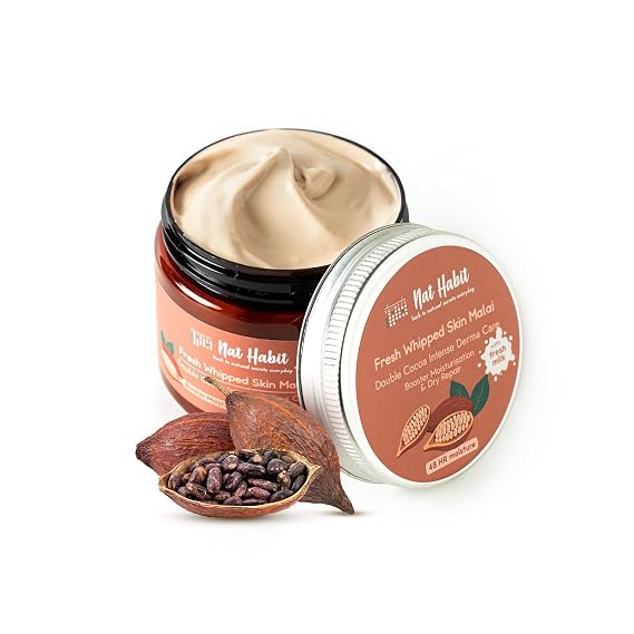 Nat. Habit Double Cocoa Moisturiser, Skin Malai, Body Cream, Body Butter, Cold Cream Winter | Extreme Dry Skin, 48 HR Moisture, Shea, Cocoa Butter, Milk, Body Lotion - 200ml (Pack of 1)
