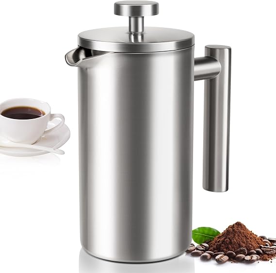 12 OZ French Press Coffee Maker, Sturdy Full Stainless Steel Coffee Press