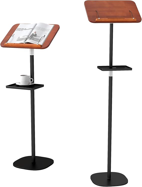 lesolar Lectern Podium Stand with Storage Tray Height Adjustable Portable Standing Desk Table Steady Book Stand with Bookmark, Computer Book Holder Teacher Podium for Church Weddings Speech