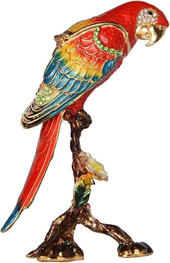 MIXDOM Macaw Parrot Trinket Box Jewelry Box Hand Painted Decorative Box with Hinged Lid Ring Earring Holder Bird Figurine Collectible