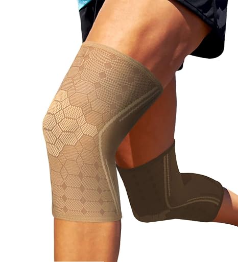 Sparthos Knee Compression Sleeves by Pair Support for Sports, Running, Joint, Knee Pain Relief Knee Brace for Men and Women Sprains Strains Injury - Check Size Chart Beige-M, 812-10 Knee
