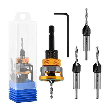 Countersink Drill Bit Set,4 Pcs Four-Flute M2 HSS Tapered Drill Bits