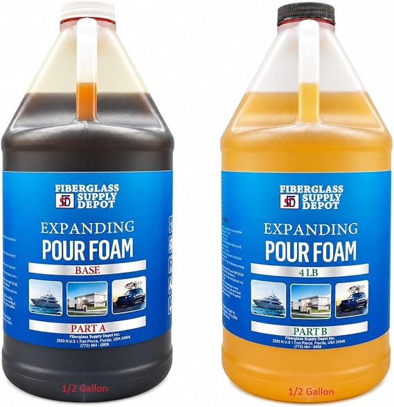 Fiberglass Supply Depot 4 Lb. Density Expanding Pour Foam, 2 Part Polyurethane Closed Cell Liquid Foam for Boat and Dock Flotation, Soundproofing, Filling Voids, and Insulation (1 Gallon Kit)