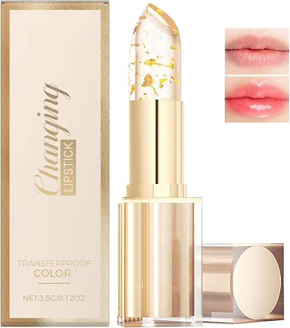 Colour Changing Lipstick - Transferproof Long Lasting Lipsticks 24 Hours - Gold Crystal PH Lipstick Color Changing - Moisturizing Glossy Temperature Sensitive Lipsticks for Women