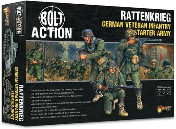 Wargames Delivered - Warlord Games Rattenkrieg German Veteran Infantry Starter Army, 28mm Bolt Action WW2 Miniatures, Heer Platoon with Panzer IV Tank, Sd.Kfz 223, Flamethrowers, Heavy Weapons