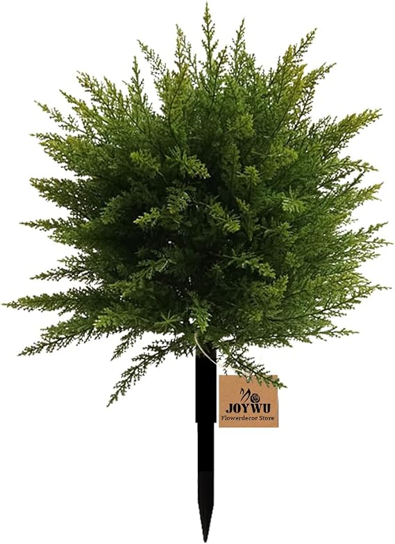 Artificial Cedar Topiary Ball Trees for Outdoors Set of 2, 60 cm UV Resistant Faux Cypress Plants with Ground Spike, Large Fake Evergreen Shrubs Bushes for Porch Front Garden Home Decor (1 Pcs)