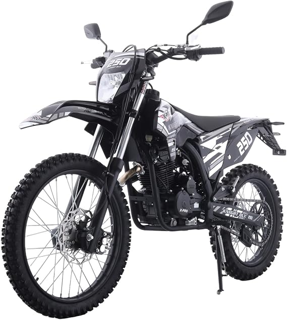 X-PRO Knight DLX 250 Dirt Bike Zongshen Brand Engine with All Lights and 5-Speed Manual Transmission, Electric/Kick Start! Big 21"/18" Wheels! (Black)