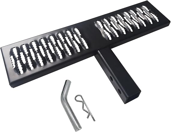 Rear Tow Hitch Step Bar Fit for 2" Receiver for Trailer Pickup Truck, Black | Anti Slip Surface, With 24.4" Pedal, Carbon Steel, 2 Holes for Adjustable Length, 1/2" Hold Diameter, 220 LB Bearing Capacity