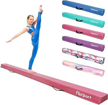 FBSPORT 8/10ft Balance Beam Folding Floor Gymnastics Equipment PU Leather for Kids Adults,Non Slip Rubber Base, Gymnastics Beam for Training, Practice, Professional Home Training