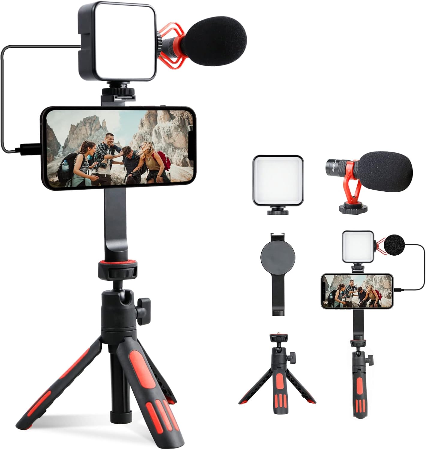 2023 New Magnetic Phone Tripod for Video Recording Vlogging Kit for iPhone YouTube Starter Kit Content Creator Essentials Smartphone Video Vlog Kit with Light, Phone Holder, Microphone
