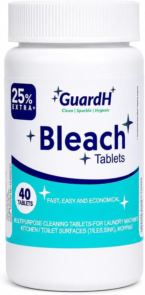 Bleach Tablets for Laundry & Household Cleaning 40 Count Fast Dissolving Bleach Tabs for Washer, Toilet, Bathroom & Kitchen Liquid Bleach Alternative GuardH