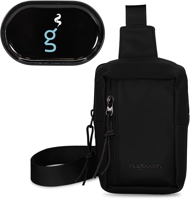 nugbuddy Smell Proof Bag | Crossbody Container | Discreet Storage Accessory | Carbon Lined Mini Sling | Small Travel Pouch | Black Side Pack | Minimalist Essentials