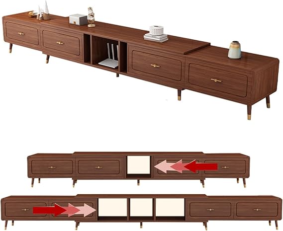 Extendable TV Stand with 3/4 Drawers,Wood Media Console Table Entertainment Center for Living Room,Walnut Finish,Stylish Storage Combo(01,L 94.5"-132.3")