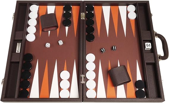 19-inch Premium Backgammon Set - Dark Brown Board