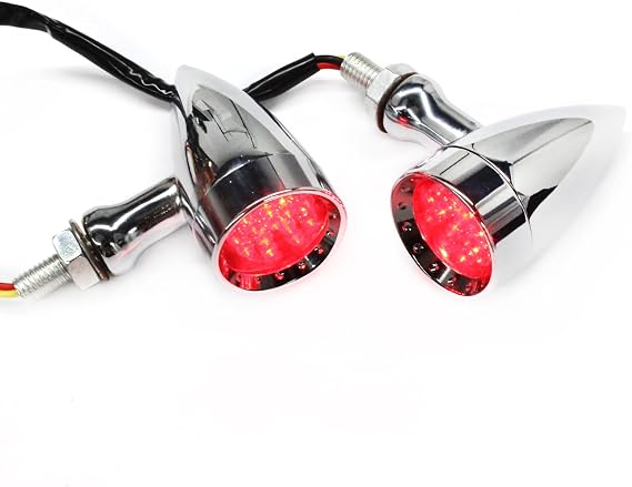 Rich Choices 2pcs Chrome 15 LED Motorcycle Stop Brake Running Turn Signal Indicator Red Lights For Harley Honda Chopper (Chrome-Red Light)