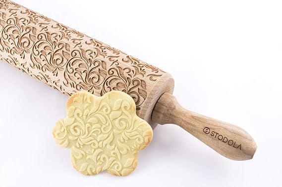 Rolling Pin Embossed with FOLK DECORATIVE Pattern for Baking Engraved Cookies Size Large 16.9 inch