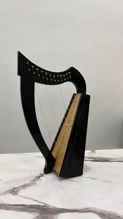 Irish Celtic Harp 12 Strings Musical Tuning Instrument Natural Solid Rosewood Tuning Key Knotwork And Extra Strings Set &amp; Free Key Wrench And Free Carry Bag (Black 12 String)