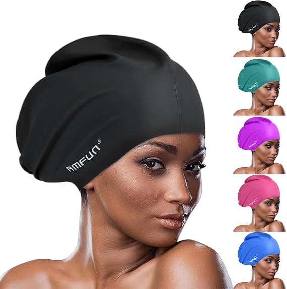 Swimming Cap for Long Hair, Extra Large Swimming Caps for Women & Men, Silicone Adult Swim Cap, Waterproof Swimming Hat for Dreadlocks, Weaves, Hair Extensions, Braids, Afros