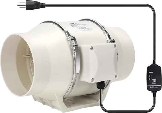 6 Inch Inline Duct Fan Pipeline Pressurization Ventilation Exhaust Fan with Speed Controller 420 CFM Duct Intake High Efficiency Air Fan Copper Motor for Bathroom Grow Tents Hydroponicscs
