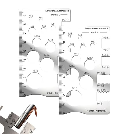 2PCS Stainless Steel Thread Gauge,Double-Sided Bolt & Nut Thread Gauge Card,Metric and Imperial Screw Measuring Tool,High Precision Thread Pitch Gauge,Bolt Size Chart Finder for Engineers