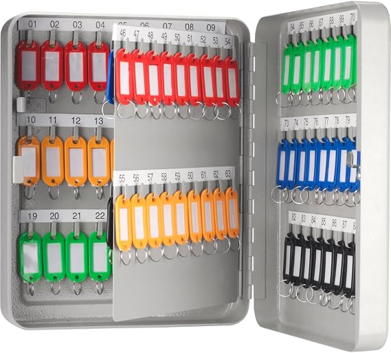 Barska 90 Position Key Lock Box Hook-Style Cabinet with Numbered Hooks, Key Tags, Log Sheet, Labeled Shelves, Wall Mount, 0.8mm Solid Steel Secure Key Organizer Storage