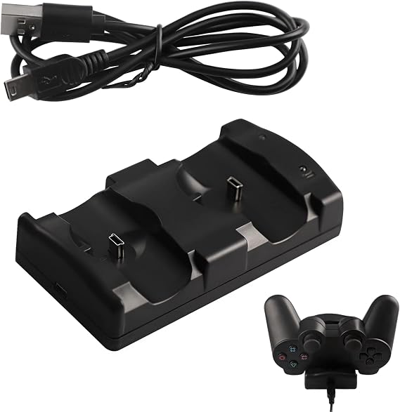 Xahpower Controller Charger Station for PS3, Charging Dock for Sony PlayStation 3 Original Wireless Dual Controller and Move with LED Light Indicator and Charging Cable
