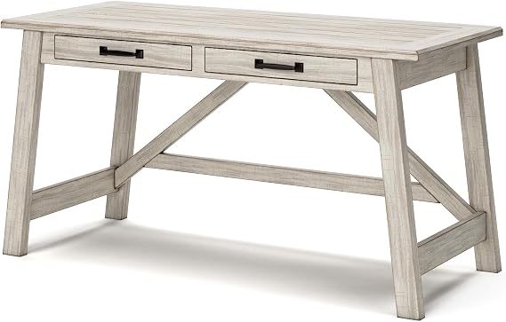 Signature Design by Ashley Carynhurst Farmhouse Large Leg Home Office Desk, 2 Storage Drawers, Vintage Bronze Hardware, Wood, 60.25" Wide, Antique White
