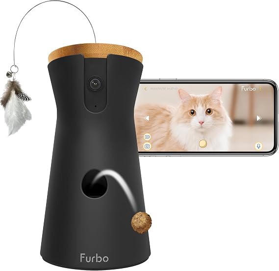 Furbo 360 Cat Camera [No Monthly Fee] | 360 Rotating Live View, Meowing Alerts, Treat Toss, 2-Way Audio, Night Vision, Smart Home Kitten Monitoring, No AI Alerts