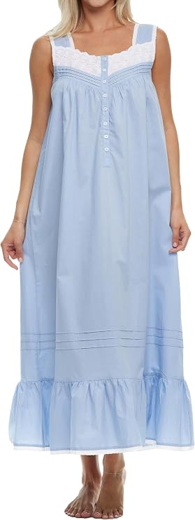 Alexander Del Rossa Women's Sleeveless V-Neck Cotton Nightgown