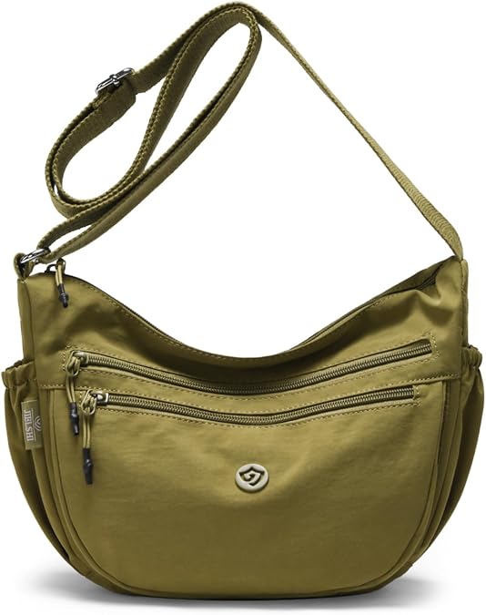 Crossbody Crescent Shoulder Bag Adjustable Nylon Multi Pocket Purse for Women