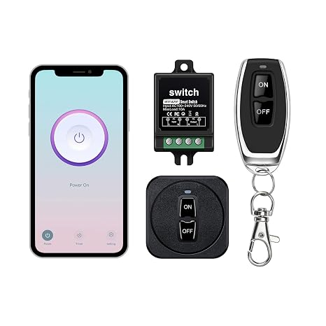 Mini WiFi Smart Switch with Rf 433 Mhz Remote Control,120 Volt Ac 220v Remote Control Switch WiFi Tuya App,10a Relay Wireless Light Switch and Receiver Kit for Lamp