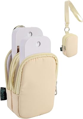 Beautyflier Double Pockets Hand Sanitizer Spray Case for Touchland Power Mist and Glow Mist 1FL OZ, Zipper Pouch for Hand Sanitizer Spray Bottle, with Extra Removable Neck Strap, Fits Travel Beige