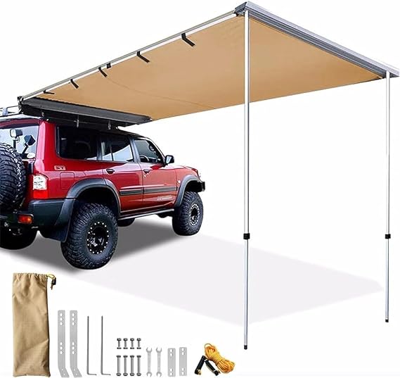Camper Van Awning, Retractable Side Canopy for Cars, Adjustable Height Waterproof Outdoor Shelter, Aluminum Alloy Frame, Overlanding Windbreak Tent