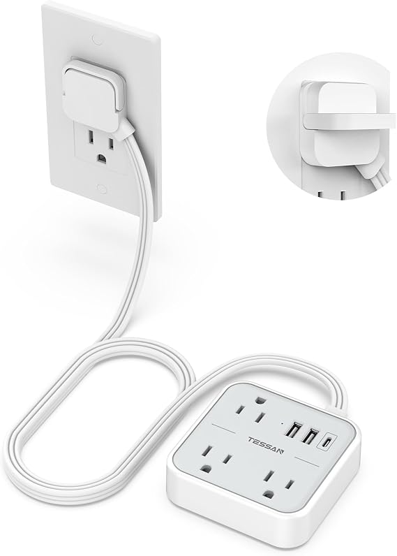 TESSAN Travel Power Strip with Ultra Thin Flat Ring Plug Extension Cord 5FT