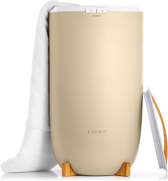 Zadro Large Aromatherapy Towel Warmer Bucket - with Essential Oil Wood Disk for Spa and Bathroom, Luxury Stainless Steel Towel Heater, Auto Shut off, Fits 2 large Towels, Blanket, Bathrobe, PJs