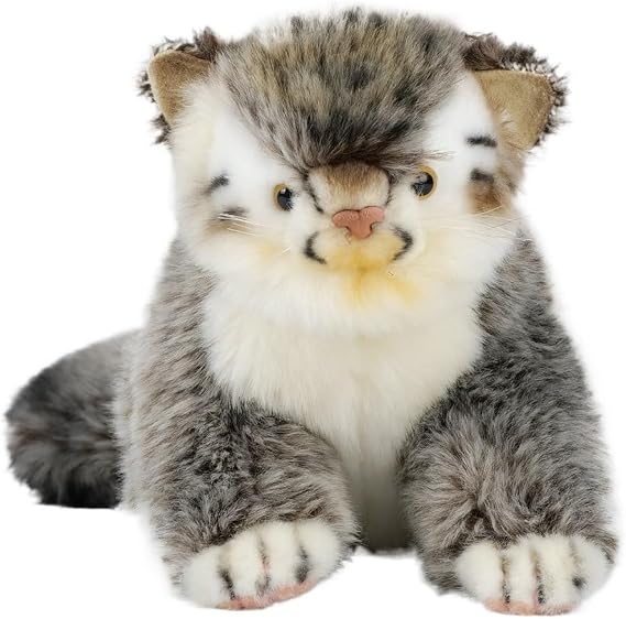 Realistic Pallas's Plush Toy, 27cm Soft Stuffed Manul Animal Doll, Cute Fluffy Figurine, Cuddly Birthday Gift for Kids and Wildlife Lovers