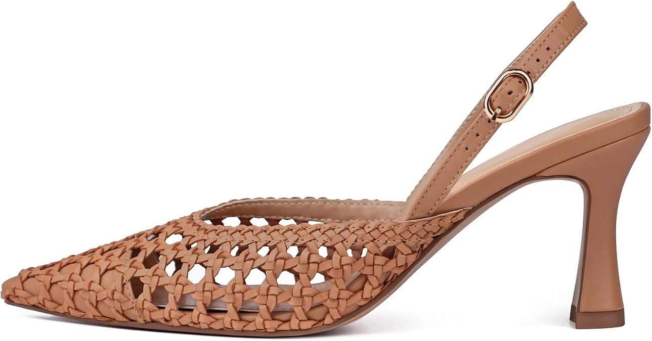 Women's Woven Slingback Heels Pointed Toe Pumps 3.5 in