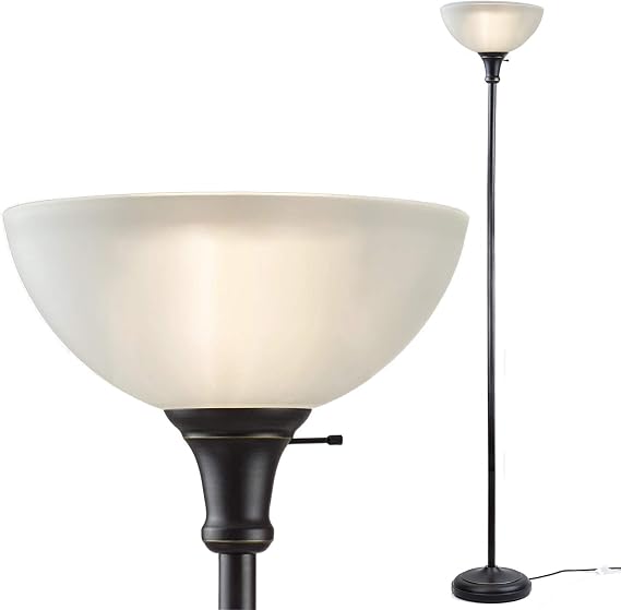 LIGHTACCENTS Bronze Floor Lamp, 72'' Torchiere with Glass Shade, Modern Floor Lamp for Living Room, Bedrooms, Office
