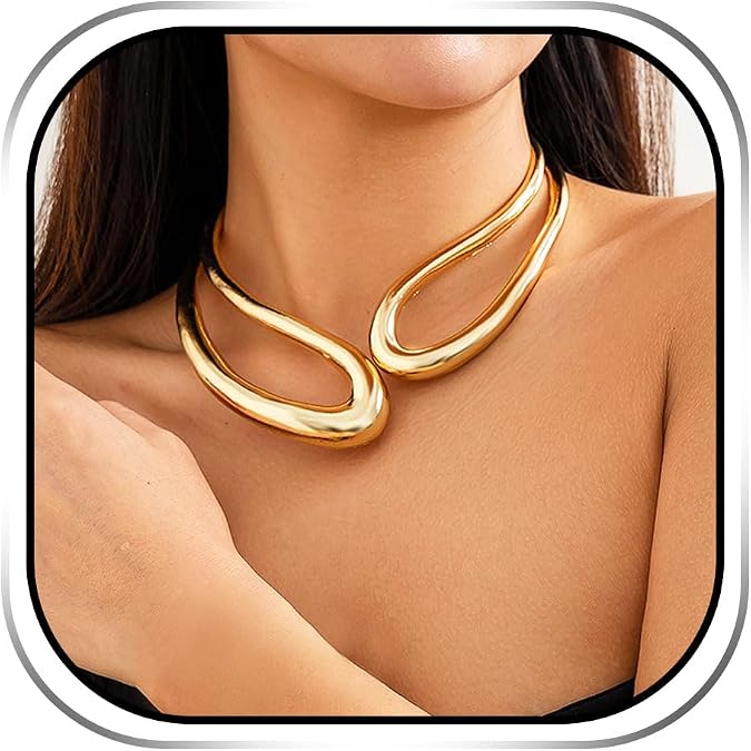 JEAIRTS Gold Chunky Choker Statement Necklace Fashion Collar Neckalce for Women