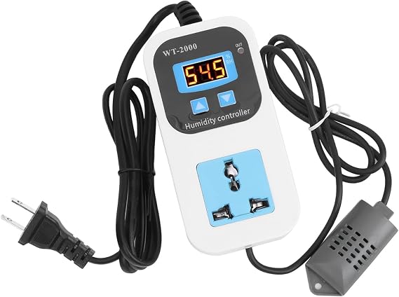 Digital Humidity Controller 0-99% RH Hygrostat with Sensor Outlet 110-220V for Humidifier Dehumidifier HVAC (US Plug)