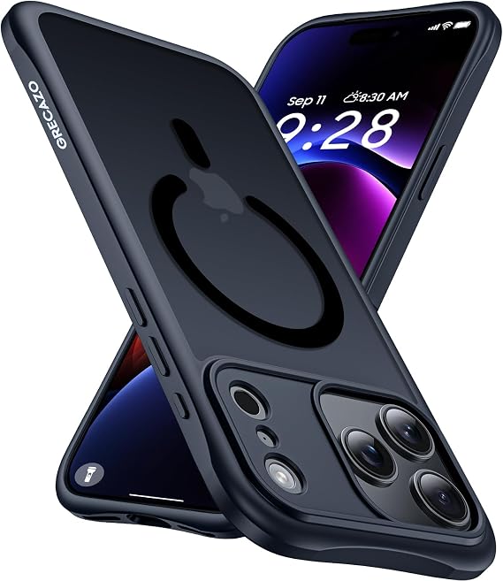 GRECAZO Ultra Magnetic & Shockproof for iPhone 17 Pro Max Case [Compatible with MagSafe] Military Grade Drop Protection,Camera Control,Slim Anti-Scratch Bump Translucent Matte Phone Cover,Black