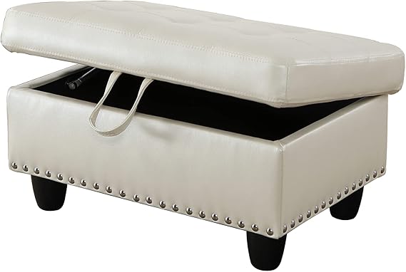 Lifestyle Furniture Faux Leather Square Storage Ottoman, Ivory White,F09914
