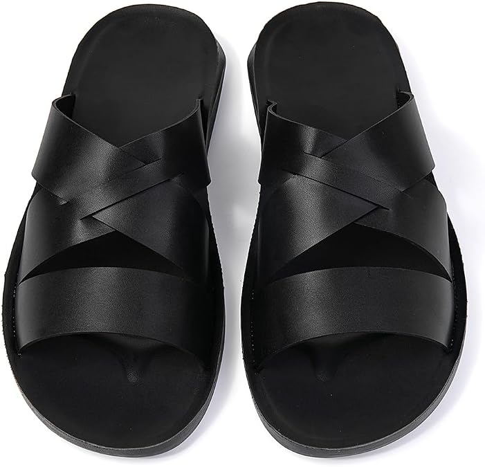 Men's Casual Sandals Cross-Strap Faux Leather Flat Sandals Water Resistant Lightweight Summer Footwear 3cm Platform